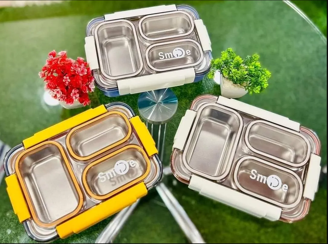 Individual Seal 3 Compartment Stainless Steel Tiffin Lunch Bento Box 